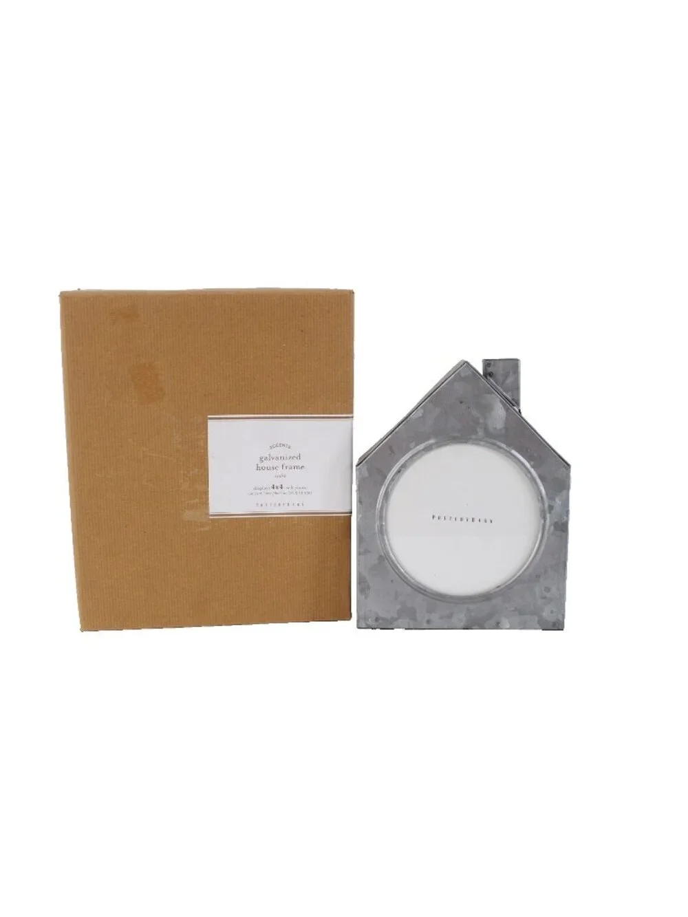 Pottery Barn House Frame NEW 4 x 4 Silver House Shape Galvanized House Frame